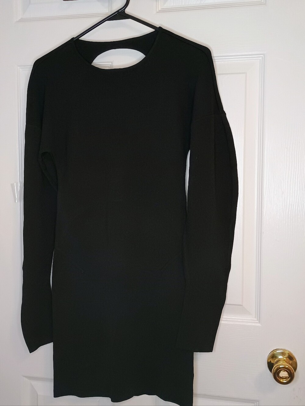 Black Long Sleeve Bodycon Dress with Keyhole Back Small Balloon Sleeve